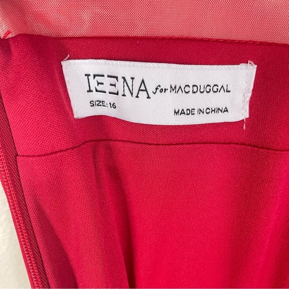 MAC DUGGAL Red Sheer Mesh Panel Detail Column Gown Women 16 Maxi Gown Sleeveless - Picture 8 of 11